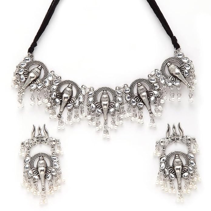 Traditional Oxidised Silver Necklace Jewellery Set Online on Amazon in India