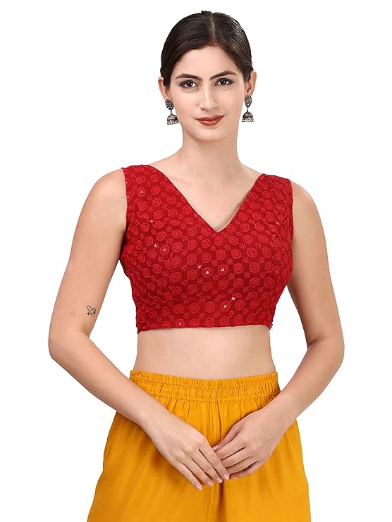 Cotton Blouse with V-Neck and Sleeveless Online on Amazon in India