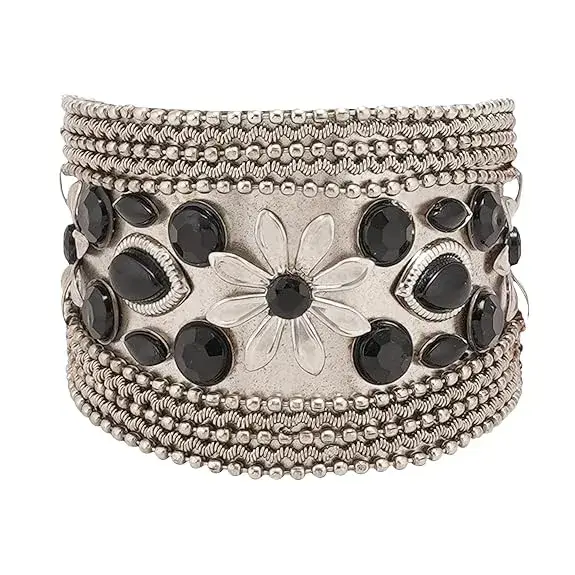 Shreyadzines Jewellery Silver Plated Oxidised Cuff Bracelet On Amazon India