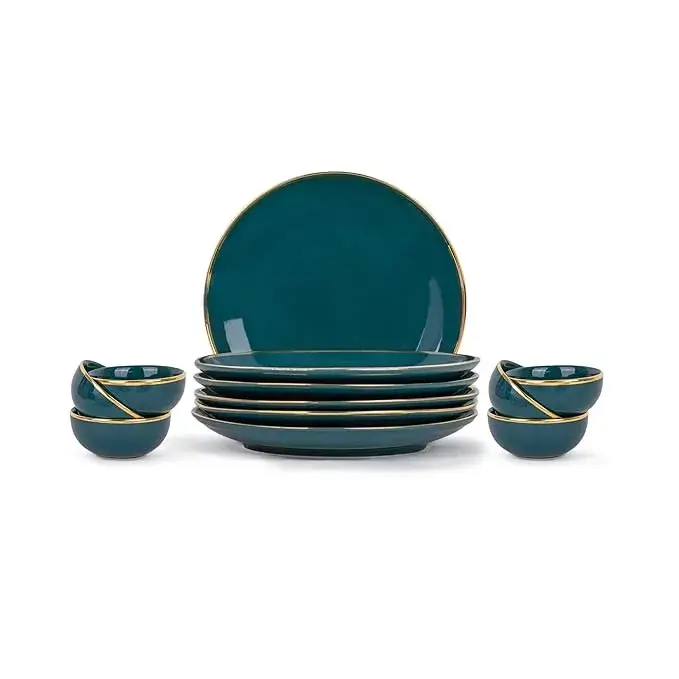 Buy Teal Gold Ceramic Dinner Set Online in India - Amazon finds