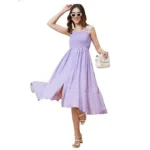 Globus Women’s Lavender Polka Dobby Print Smocked Fit & Flare Midi Dress Online in India