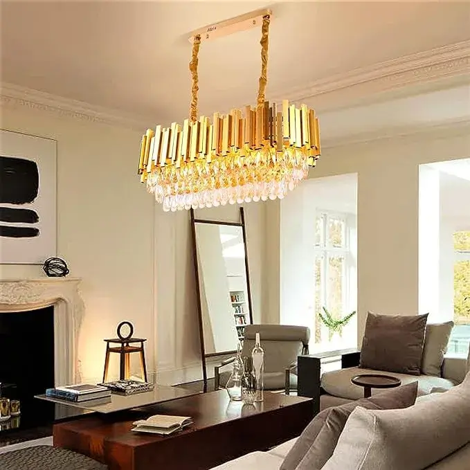 FLOSTON Modern 3-Tier Oval Gold Crystal Chandelier Lights on Amazon India