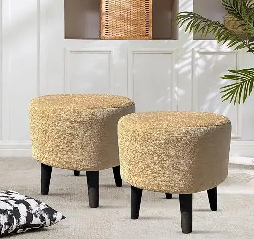 Homeaccex Set of 2 Beige Ottoman Stools on Amazon India