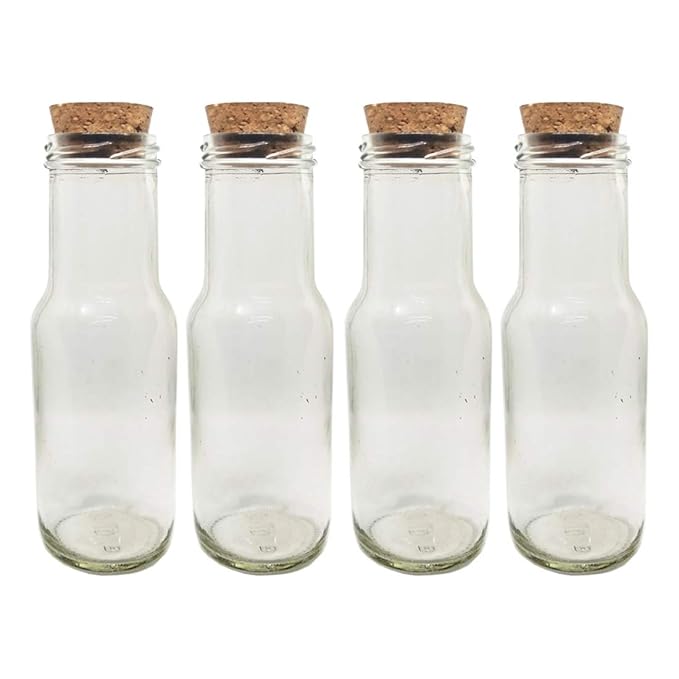 GIFTBASH Premium Round Glass Bottles with Cork Lid (Pack of 4) on Amazon India