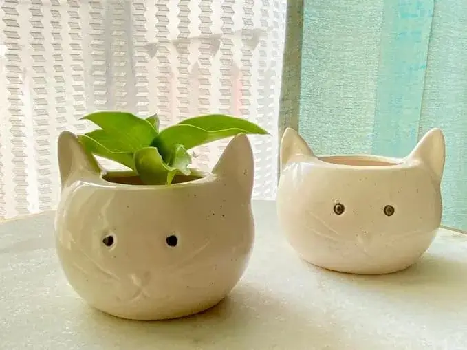 LOCALKALA Ceramic Cat Planter Set on Amazon India