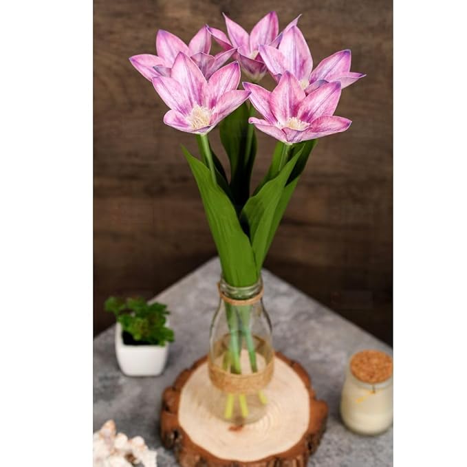 SATYAM KRAFT 5 Pcs Purple Lily Artificial Flower Sticks for Home & Office Decor