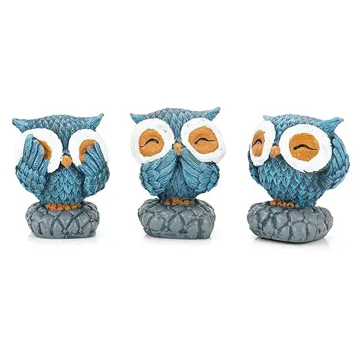 3 Antique Polyresin Owl Showpieces for Elegant Home Decor on Amazon India