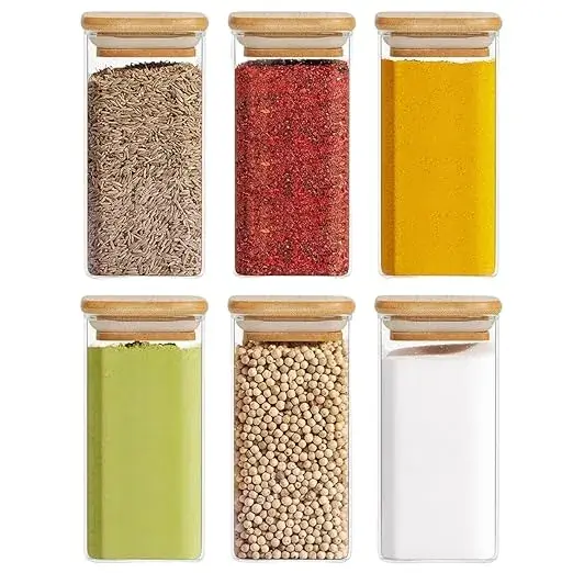 Jinelza Square Glass Jars with Airtight Bamboo Lids on Amazon India