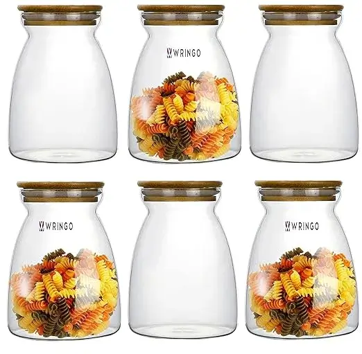 WRINGO 950ML Glass Storage Jars with Bamboo Lids on Amazon India