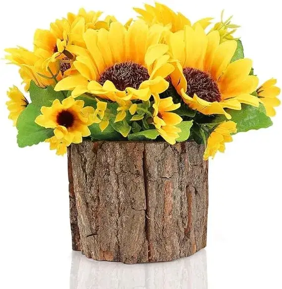 Dekorly Artificial Sunflowers in Wooden Po