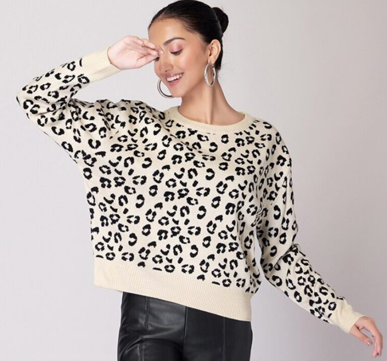 FabAlley Beige & Black Animal Printed Sweater on Myntra