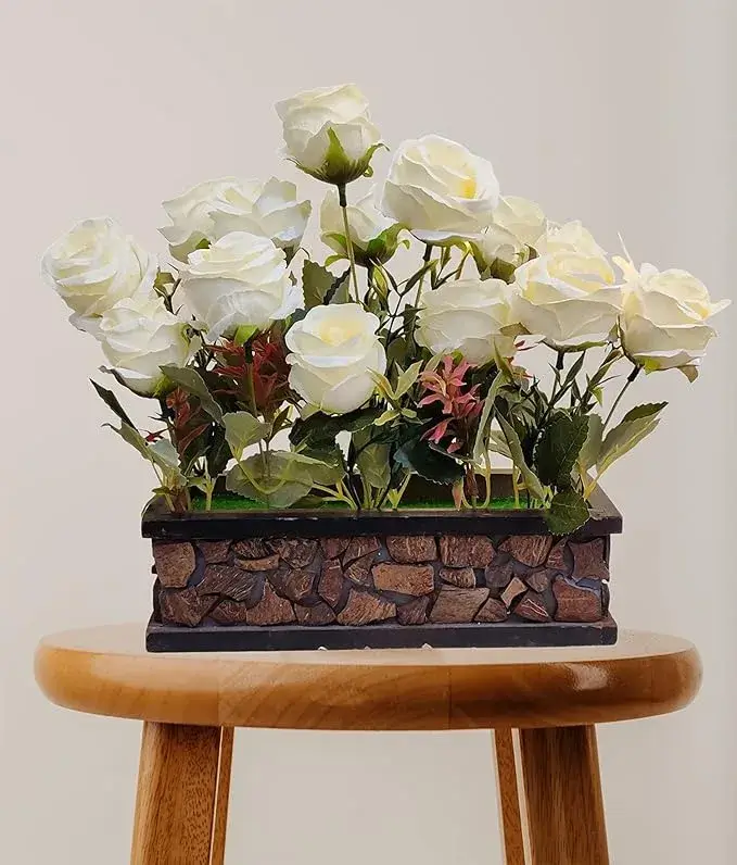 Fancymart Artificial Blossom Flowers in Woodlog Pot on Amazon India