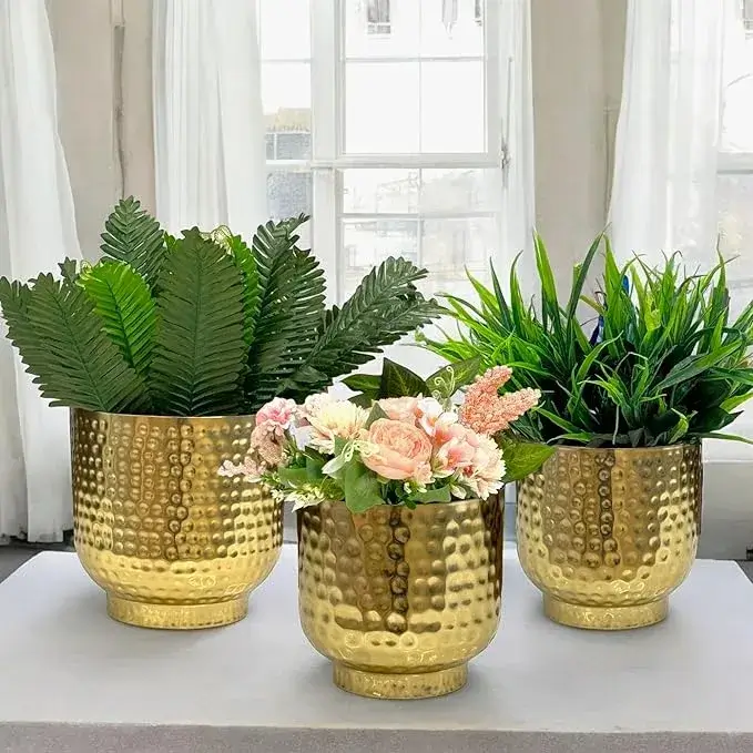 DECOR AVENUE Decorative Hammered Gold Planters for Indoor Plants on Amazon India