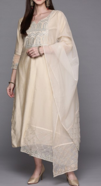 Beige Embroidered Kurta