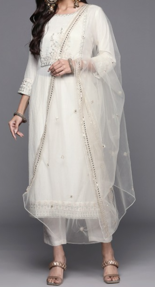 Indo Era White Ethnic Motifs Embroidered Kurta Set