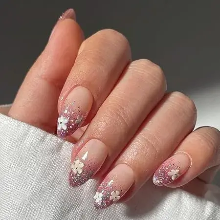 Secret Lives Glossy Nude Artificial Nails with Miler Effects & Floral Design on Amazon India